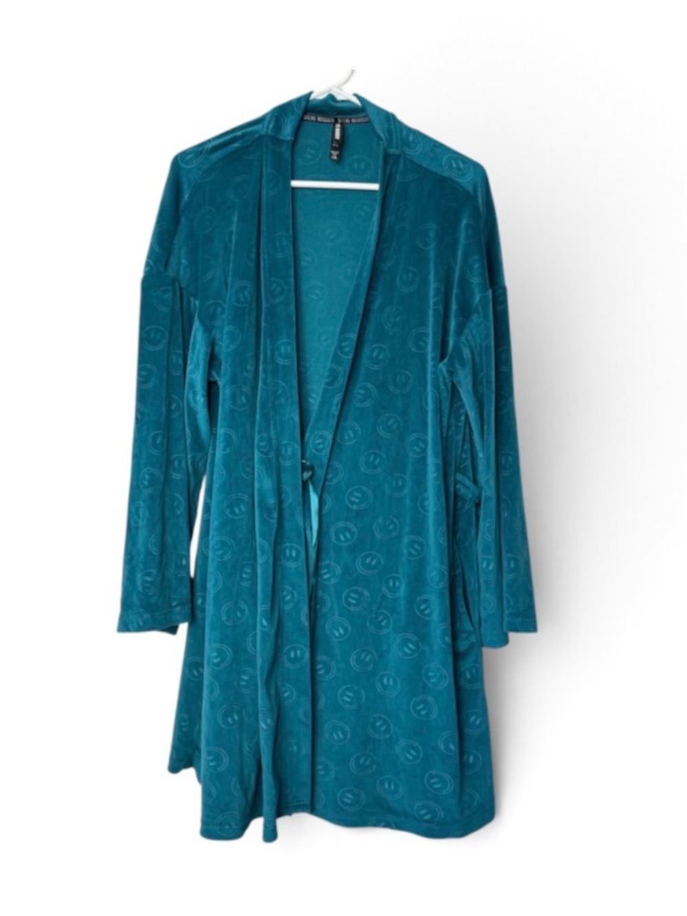 Steve Madden Robe Large XL Teal Blue Smiley Face Cozy Casual KidCore No Belt